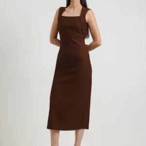 Bodycon Midi Dress - Brown